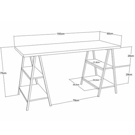 Imagem de Kit Mesa Cavalete 150 cm com Estante 5 Prateleiras Estilo Industrial Form C01 Carvalho - Lyam Decor