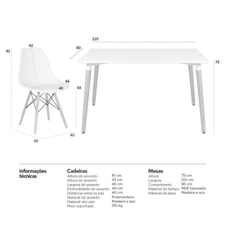 Imagem de KIT - Mesa de jantar retangular Eames 80 x 120 cm preto + 6 cadeiras Eiffel DSW