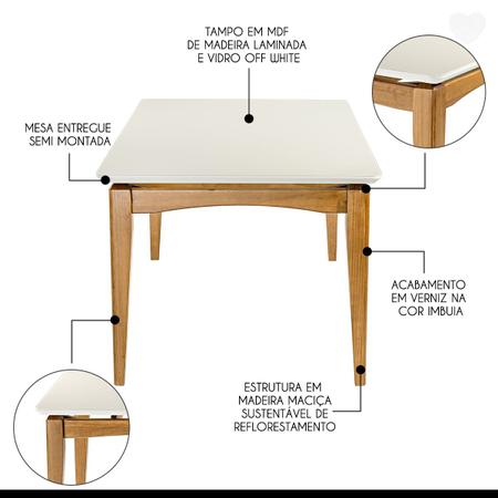 Imagem de Kit Mesa de Jantar Retangular Lisboa com 6 Cadeiras Madeira Imbuia Linho Bege M58 RMI