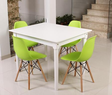 Imagem de Kit Mesa De Jantar Robust 110x90 Branca + 04 Cadeiras Charles Eames - Verde