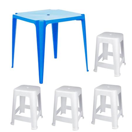 Imagem de Kit Mesa de Plastico Azul + 4 Banquetas Azul Mor