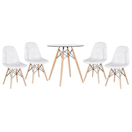 Imagem de KIT - Mesa de vidro Eames 70 cm + 4 cadeiras estofadas Eiffel Botonê