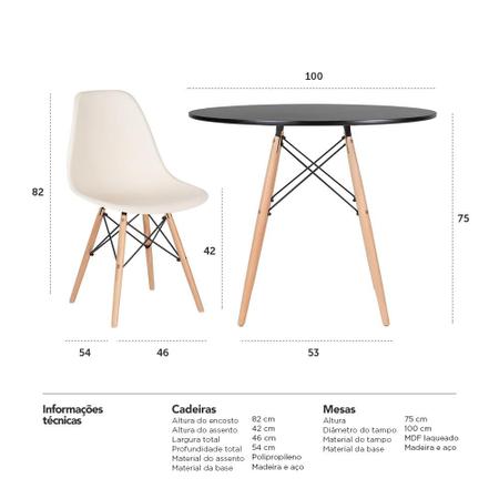 KIT - Mesa Eames 100 cm + 4 cadeiras Eames Eiffel DSW - Loft7 Imagem de KIT - Mesa Eames 100 cm + 4 cadeiras Eames Eiffel DSW