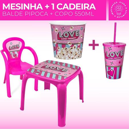 Imagem de Kit Mesa Mesinha 1 Cadeira Infantil Balde Pipoca e Copo 550ml Lanchar
