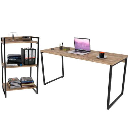 Imagem de Kit Mesa Para Escritório com Estante Office Estilo Industrial Form C01 150 cm Carvalho - Lyam Decor