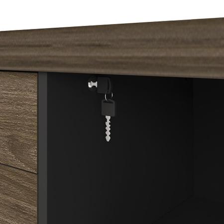 Imagem de Kit Mesa Para Escritório Diretor LE 200x180 E Balcão Atria Executiva A02 Castanho Preto - Lyam Decor