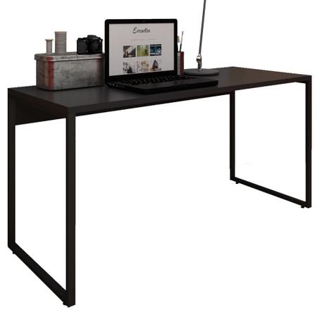 Imagem de Kit Mesa Para Escritório Home Office 150cm com Estante Industrial Soft F01 Preto Fosco - Lyam Decor