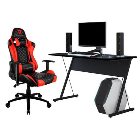 Imagem de Kit Mesa Para PC Gamer Kombat Preto com Cadeira Gamer TGC12 ThunderX3 Vermelho - Lyam Decor