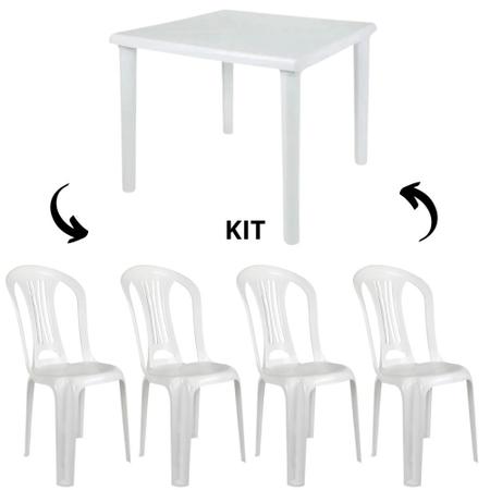 Imagem de Kit Mesa Plastica Desmontavel 82cm + 4 Cadeiras em Plastico Branca  Mor 