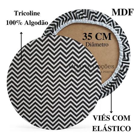 Imagem de Kit Mesa Posta 04 Bases MDF 35CM + 04 Capas de Sousplat Em Tecido Chevron preto Tricoline 100% Algodão