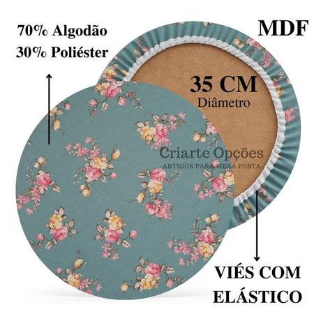 Imagem de Kit Mesa Posta 04 Bases MDF 35CM + 04 Capas de Sousplat Em Tecido Floral Tiffany Compose