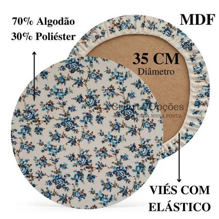Imagem de Kit Mesa Posta 04 Bases MDF 35CM + 04 Capas de Sousplat Em Tecido Floral Tiffany Cru