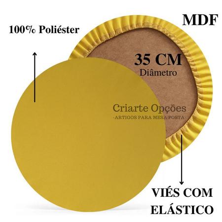 Imagem de Kit Mesa Posta 06 Bases MDF 35CM + 06 Capas de Sousplat Em Tecido Amarelo