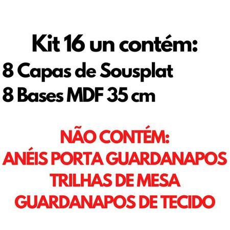 Imagem de Kit Mesa Posta 08 Bases MDF 35CM + 08 Capas de Sousplat Em Tecido Poá Preto Tricoline 100% Algodão