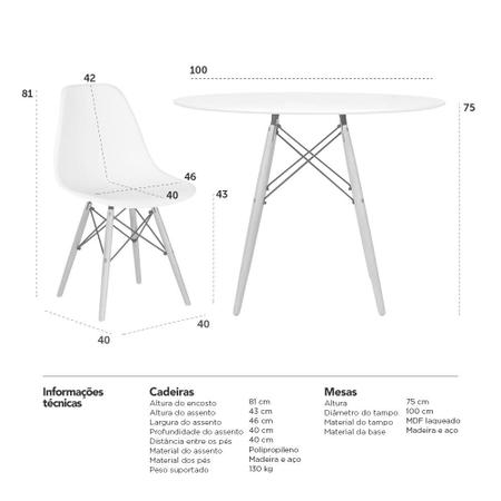 Imagem de KIT - Mesa redonda Eames 100 cm preto + 2 cadeiras Eiffel DSW