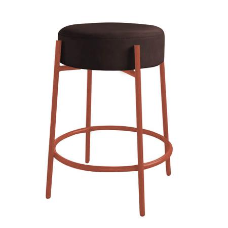 Imagem de Kit Mesa Suspensa de Parede Fixa MDF Marmorizado + 1 Banqueta Sintra Ferro Bronze Suede Marrom - Ahazzo Móveis