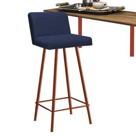 Imagem de Kit Mesa Suspensa de Parede Fixa MDF Preto + 1 Banqueta Lexi Ferro Bronze Suede Azul Marinho - Ahazzo Móveis