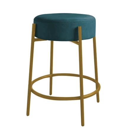 Imagem de Kit Mesa Suspensa de Parede Fixa MDF Preto + 1 Banqueta Sintra Ferro Dourado Suede Azul Turquesa - Ahazzo Móveis