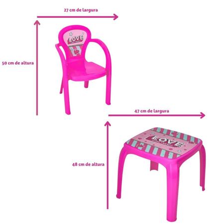 Imagem de Kit Mesinha Infantil Love Com 4 Cadeiras De Plástico Rosa Suporta 25kg