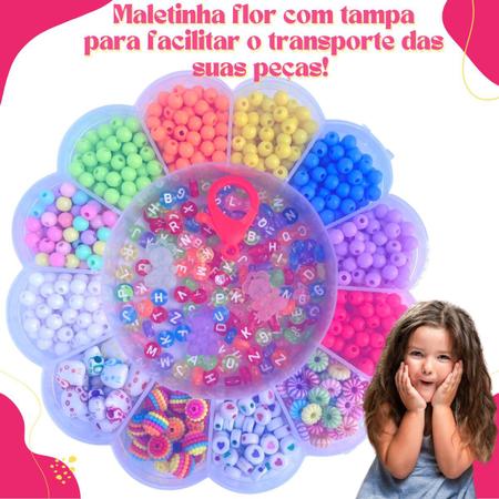 Imagem de Kit Miçangas Infantil Maleta Montagem Pulseiras 1800 Pçs + Silicone