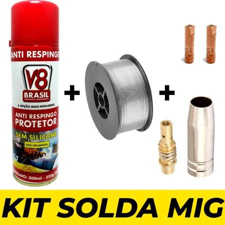 Imagem de Kit Mig 15ak - 1 Arame Mig S/ Gás 0,8mm + 2 Bico Contato 0,8mm - 0,9mm + 1 Bocal 12mm + 1 Porta Bico + 1 Anti Respingo