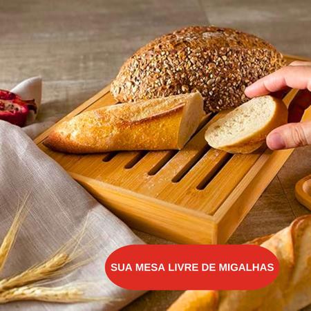 Imagem de Kit Migalheira + Faqueiro Bambu Cepo Suporte Facas Tabua Pão para Cozinha Restaurante