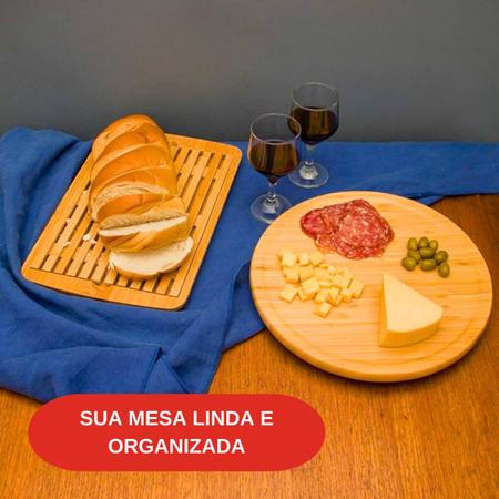 Imagem de Kit Migalheira + Faqueiro Bambu Cepo Suporte Facas Tabua Pão para Cozinha Restaurante