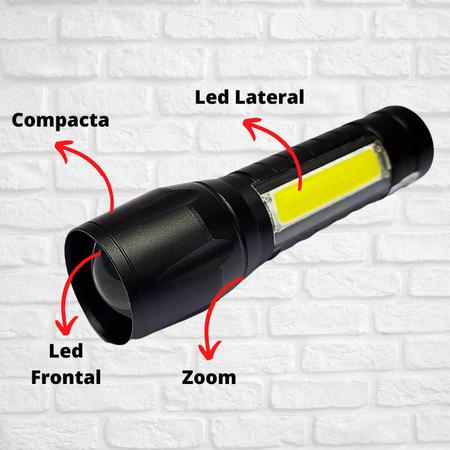 Lanterna Led Tatica Recarregavel Luz Lateral e Mini Zoom - AL