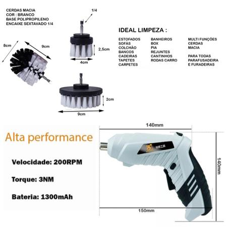 Imagem de Kit Mini Parafusadeira Elétrica + 3 Escova de limpeza Pesada Maleta 45 Peças Chave de Fenda Philips