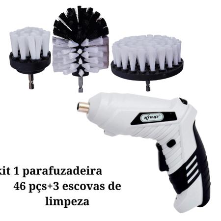 Imagem de Kit Mini Parafusadeira Elétrica + 3 Escova de limpeza Pesada Maleta 45 Peças Chave de Fenda Philips