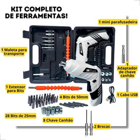 Imagem de Kit Mini Parafusadeira Eletrica Com 47 Peças Portátil Sem Fio Luatek/LWJ-212 Com Nfe