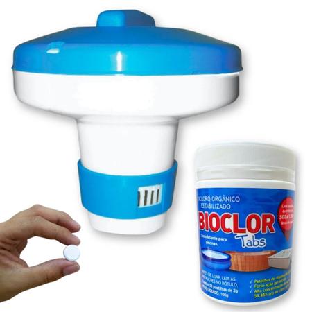 Imagem de Kit Mini Pastilha de Cloro para Piscina com 50 Un de 2 G + Mini Flutuador