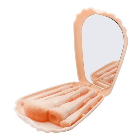 Imagem de Kit Mini Pinceis de Maquiagem Concha com Espelho Bege