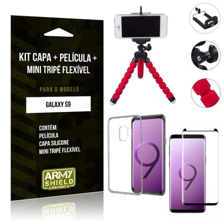 Imagem de Kit Mini Tripé Flexível Samsung Galaxy S9 Tripé + Capa + Película de Vidro - Armyshield