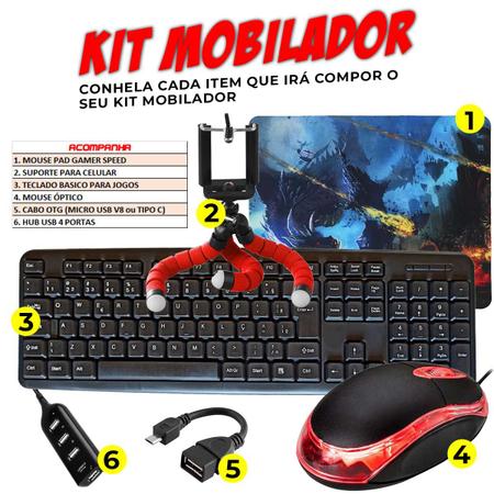 Imagem de Kit Mobilador Gamer Jogar Ff No Celular Com Teclado e Mouse Jogue Igual Sense TOP