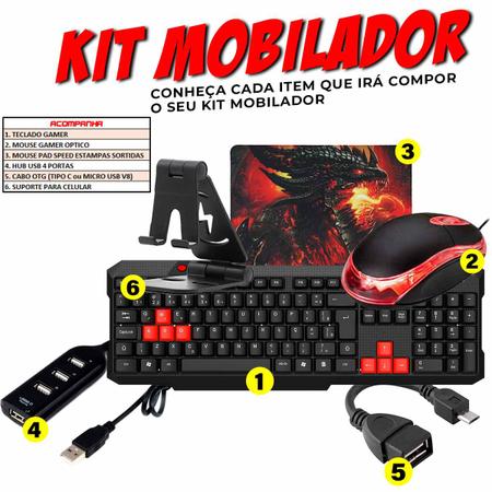 Kit Mobilador Gamer Para Jogar Com Teclado e Mouse Freefire