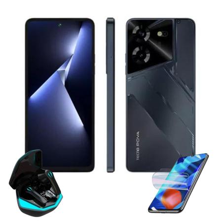 Imagem de Kit Mobile Gamer - Smartphone Gamer Pova 5 Black Edition 256gb 8gb Tela 6,78 com Fone Bluetooth Gamer e Pelicula Fosca de Precisão