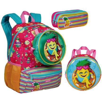 Kit Mochila Abacaxi Fruta Escolar Costas Tam G Infantil Lancheira Estojo Bolsinha - Sestini Imagem de Kit Mochila Abacaxi Fruta Escolar Costas Tam G Infantil Lancheira Estojo Bolsinha