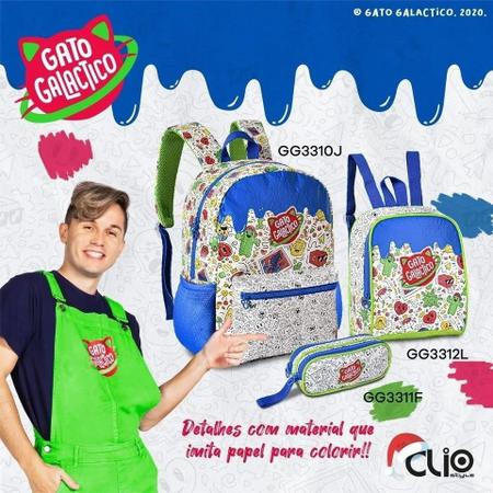 Kit Mochila Rodinha + Lancheira + Estojo Gato Galáctico