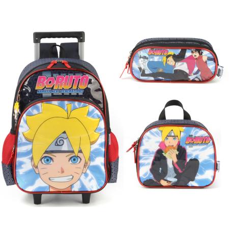 Imagem de Kit Mochila Carrinho Boruto Naruto + Estojo Duplo + Lancheira