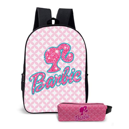 Imagem de Kit Mochila com Estojo Escolar Feminina da Barbie Para Meninas Mundo Rosa 