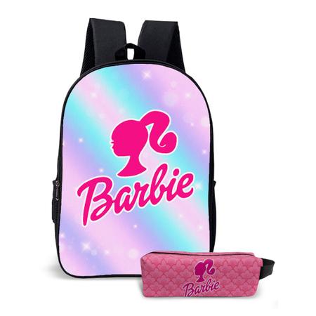 Imagem de Kit Mochila com Estojo Escolar Feminina da Barbie Para Meninas Mundo Rosa 