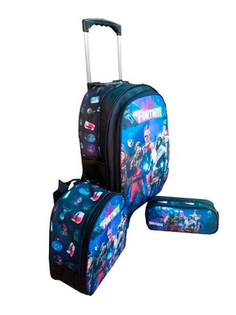 Imagem de Kit Mochila com Rodinhas Escolar Infantil Fortnite + Lancheira Térmica + Estojo Escolar