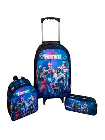 Imagem de Kit Mochila com Rodinhas Escolar Infantil Fortnite + Lancheira Térmica + Estojo Escolar