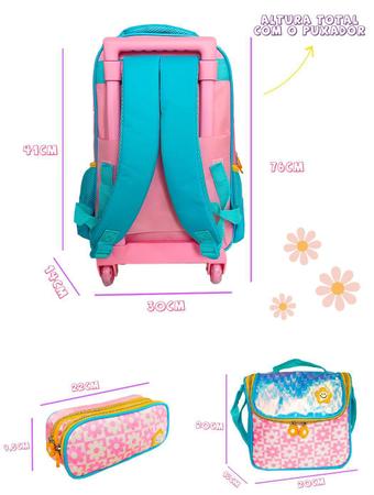 Imagem de Kit Mochila De Rodinha Infantil Escolar Menina Candy Flowers