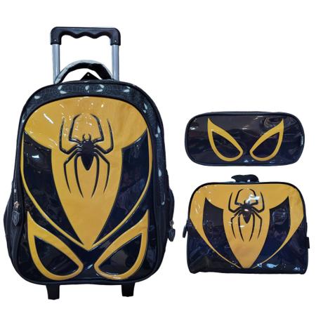 Imagem de Kit mochila de rodinha lancheira e estojo infantil 3d spider ys42239