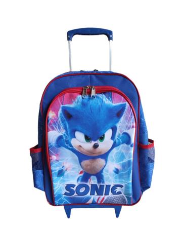 kit mochila de rodinhas Sonic jogo game infantil escolar meninos