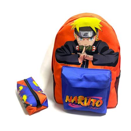 Kit mochila e estojo - Naruto modo kurama desenho anime geek tamanho grande  padrão escolar e viagem