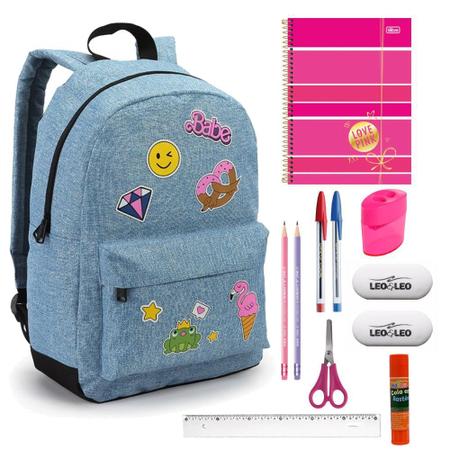 Mochila jeans com emoji sales