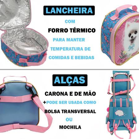 Imagem de Kit mochila escolar 2 rodas lancheira e estojo pet life